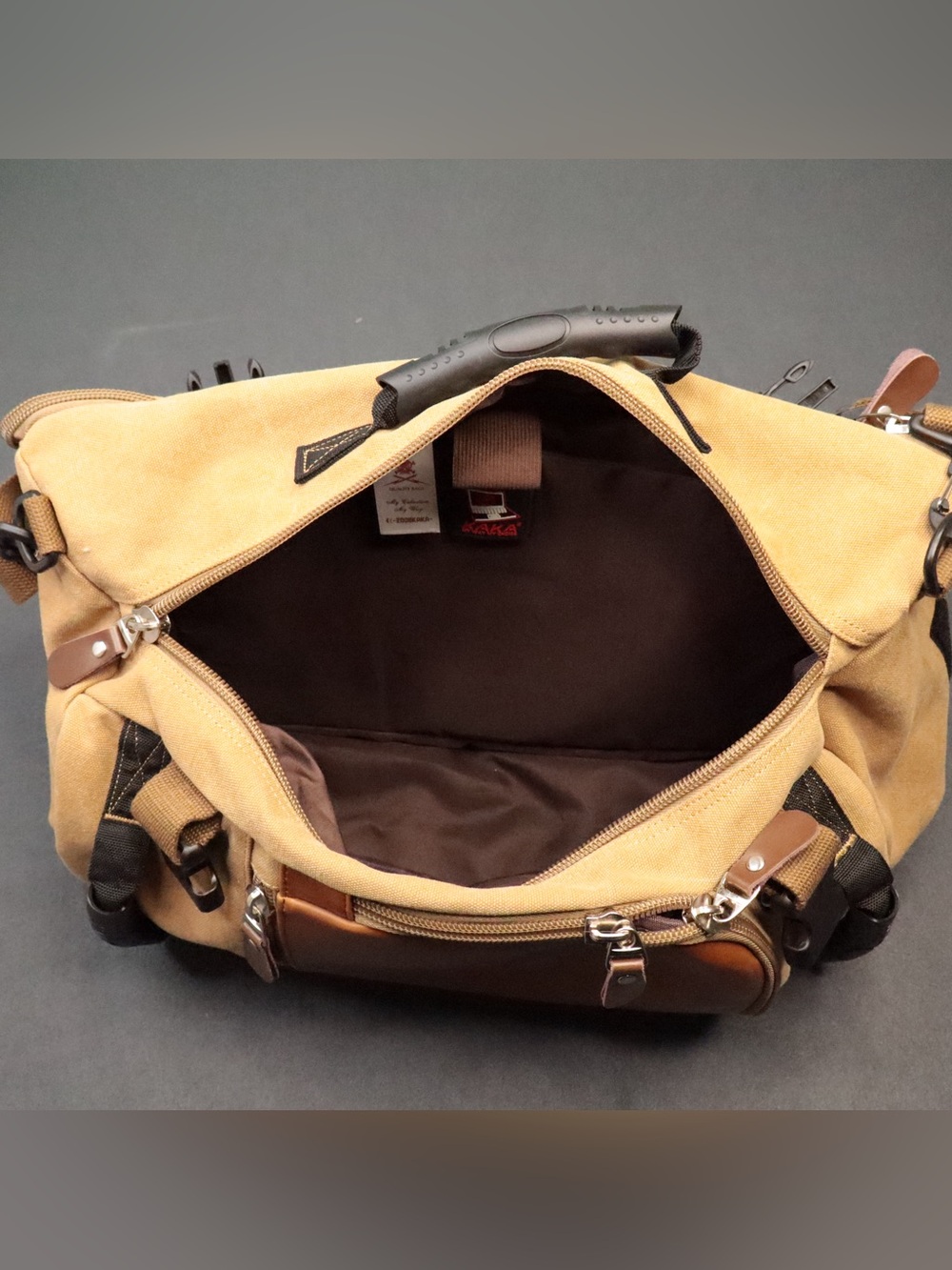 KAKA Design Convertible Backpack Duffel Bag Canvas Travel Hiking Luggage Khaki - Picture 9 of 11